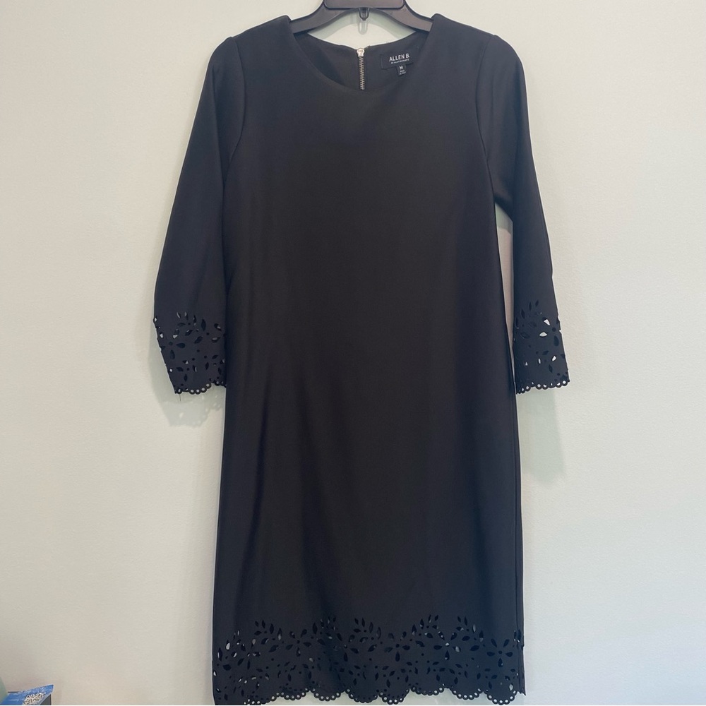 Allen B. Elegant Black Dress with Lace Style Trim